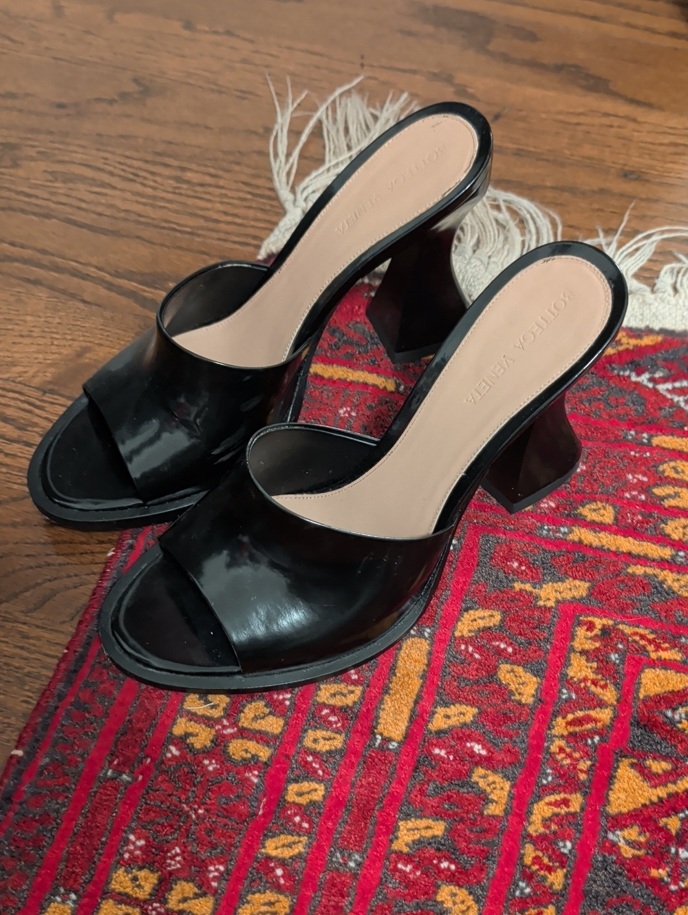 Bottega Veneta Black Patent Open-Toe Mules
